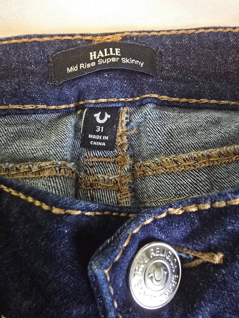 True Religion Women's Halle Dark Blue Skinny Jeans with Contrast Stitching Sz 31 - Picture 2 of 5